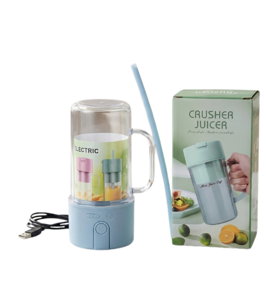 Portable Mini Crusher Juicer – USB Rechargeable Electric Blender Bottle (with Straw & Handle)