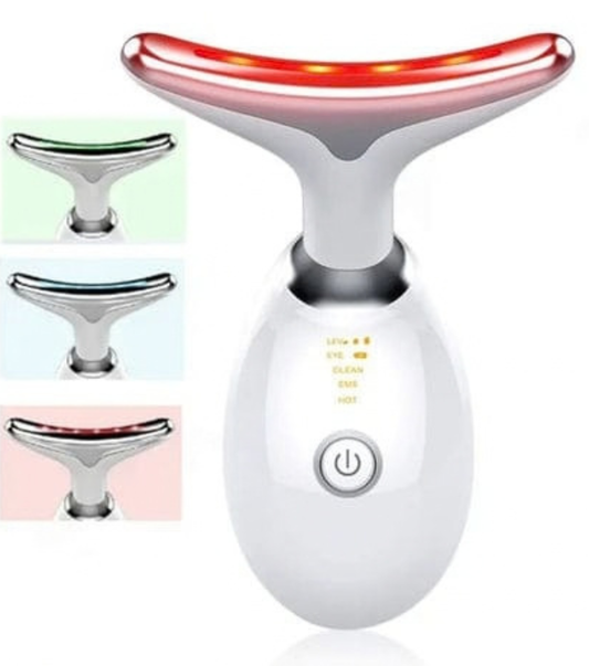 Rechargeable Neck & Face Massager with EMS Microcurrent – 3-Color Light Therapy, Hot Compress & Vibration Skin Care Device